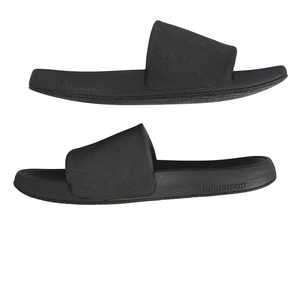 lululemon Restfeel Slide Men Size 12 Black Graphite Comfort Sandals Sporty Beach